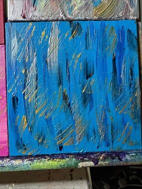 8x8 Abstract Blue & Gold Textured Canvas Wall Art